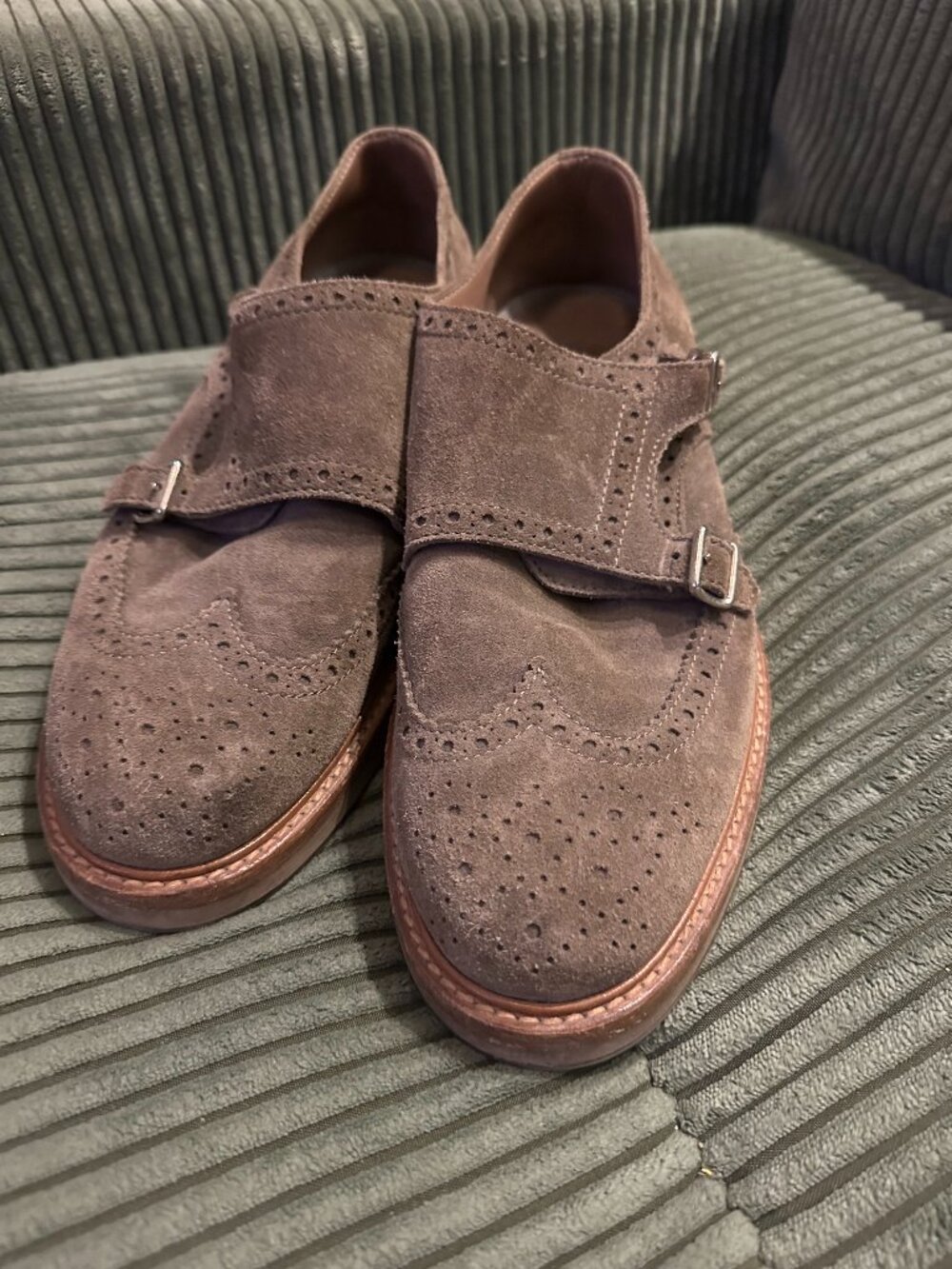 Brunello Cucinelli Tan Suede Brogues with Double Monk Sz43 Excellent Condition